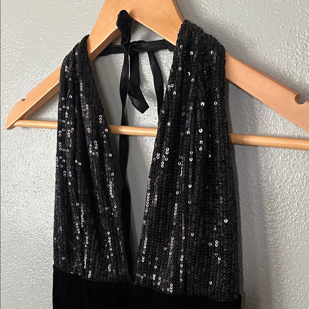 Bozzolo Black Sequin Velvet Halter Jumpsuit - Picture 4 of 14